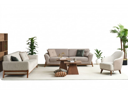 Bankstel Driedelige Bank Fauteuil Sofa Stof Beige Stoffen Bankstel Set 4-delig 3+3+1+1