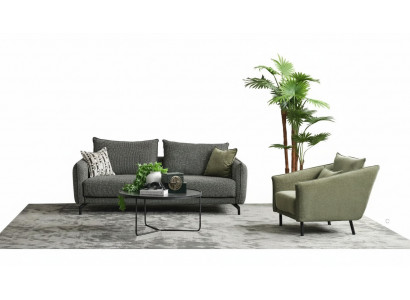 Woonkamerset Bankstel Driepersoons Fauteuil Grijs Stoffen Bankstel Set 3+1 Zits