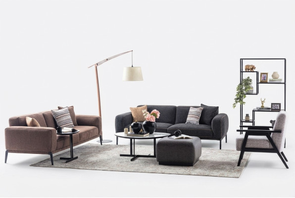 Bankstel met driezitter, fauteuil, bankstel van stof, 4-delig, stoffen bankstel in meerkleurig 3+3+1+1.