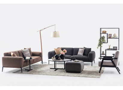 Bankstel met driezitter, fauteuil, bankstel van stof, 4-delig, stoffen bankstel in meerkleurig 3+3+1+1.