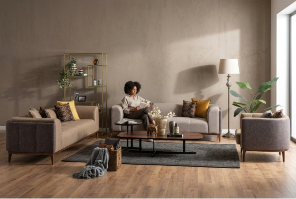 Garnituur Driepersoons Vierpersoons Fauteuil Bank Stof Beige Stoffen bankstel set 4+3+1