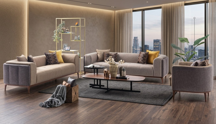Garnituur Driepersoons Vierpersoons Fauteuil Bank Stof Beige Stoffen bankstel set 4+3+1