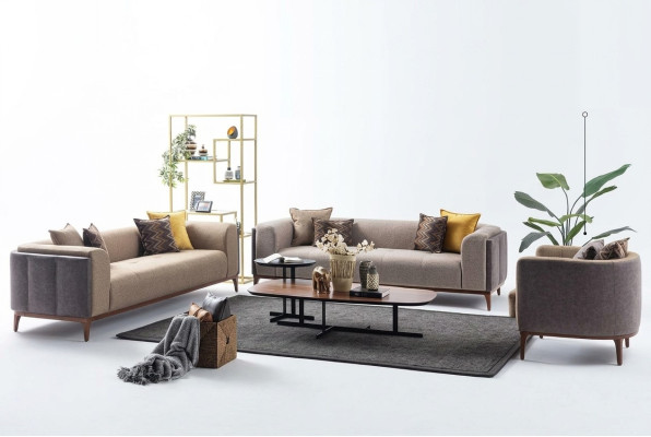 Garnituur Driepersoons Vierpersoons Fauteuil Bank Stof Beige Stoffen bankstel set 4+3+1