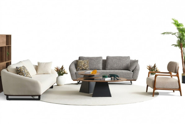 Bankstel Driepersoons Fauteuil Bank Stof Beige Stoffen Bankstel Set Grijs 3+3+1