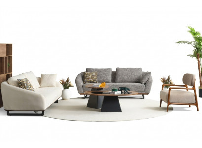 Bankstel Driepersoons Fauteuil Bank Stof Beige Stoffen Bankstel Set Grijs 3+3+1