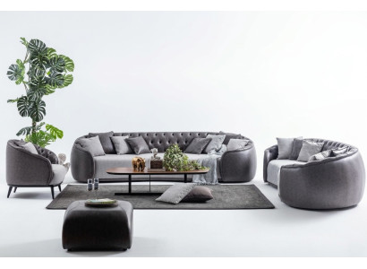 Luxe villa meubels Grijze Chesterfield bankstel Stoffen banken Textiel 4+3+1