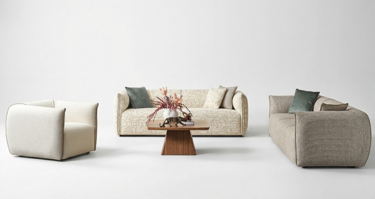 Bankstel Driepersoons Fauteuil Bank Stof Beige Stoffen Bankstel Vierpersoons 4+3+1