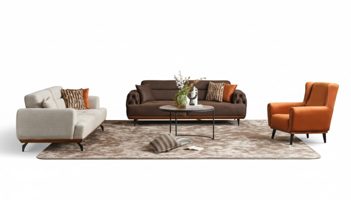 Bankstel Driezitter Fauteuil Bank Stof 4-delig Stoffen bank Multicolor 3+3+1+1