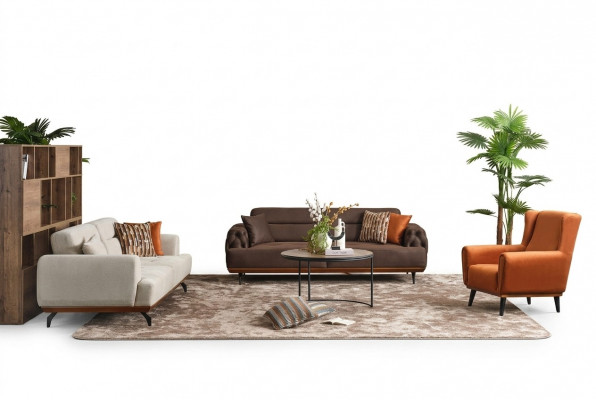 Bankstel Gestoffeerde bank Veelkleurig Driepersoons fauteuil Bank Stoffen set 3+3+1