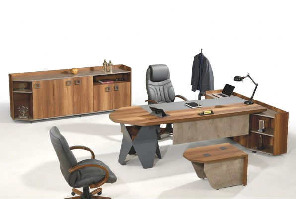 Volledige kantoor bureau bureau set 4-delig hout bruine commode groot