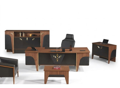 Compleet kantoorbureau kantoortafel set 4-delig hout bruin luxe groot