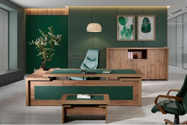 Compleet kantoor hoekbureau bureau set 3-delig hout bruin luxe groot