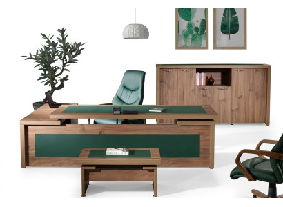 Compleet kantoor hoekbureau bureau set 3-delig hout bruin luxe groot