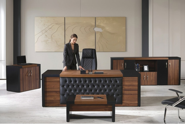 Bureautafel Kantoor meubels Compleet kantoor bureau set 4-delig hout bruin Büro