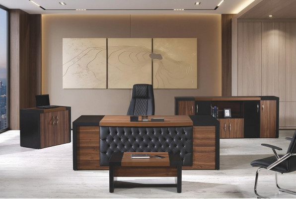 Bureautafel Kantoor meubels Compleet kantoor bureau set 4-delig hout bruin Büro