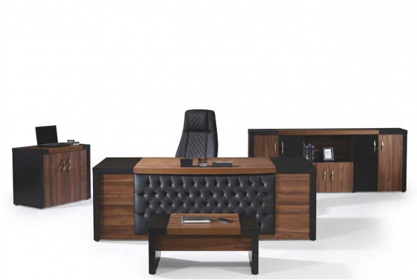 Bureautafel Kantoor meubels Compleet kantoor bureau set 4-delig hout bruin Büro