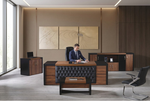 Werkkamermeubilair Kantoor Bureau Kantoortafel Set 4-delig Hout Bruin