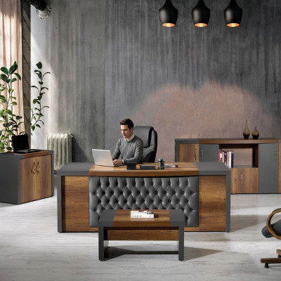 Compleet kantoor kantoormeubilair bureau bureau set 4-delig hout bruin