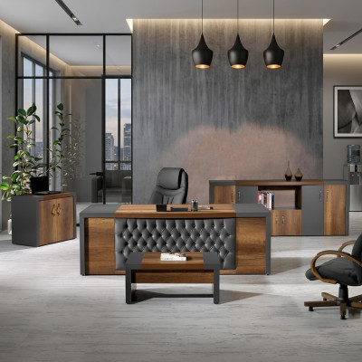 Compleet kantoor kantoormeubilair bureau bureau set 4-delig hout bruin