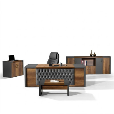Compleet kantoor kantoormeubilair bureau bureau set 4-delig hout bruin