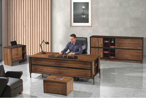 Kantoormeubilair Compleet kantoor Bureau Bureau Set 4-delig Hout Bruin