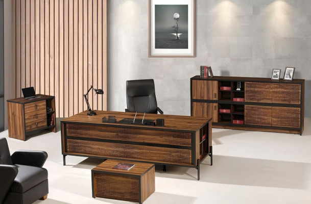 Complete werkkamermeubels bureau bureautafel 4-delig hout bruin