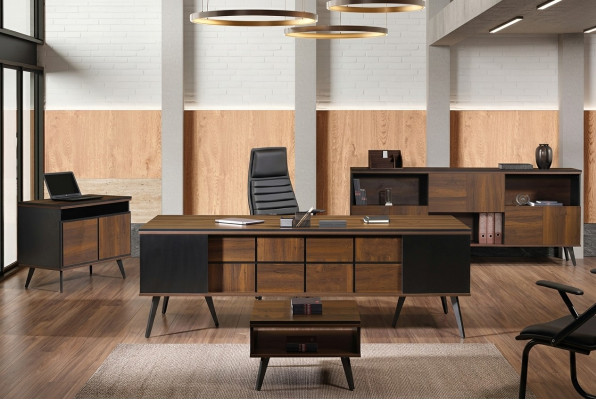 Volledig kantoormeubilair, bureau, kantoortafel 4-delig hout bruin