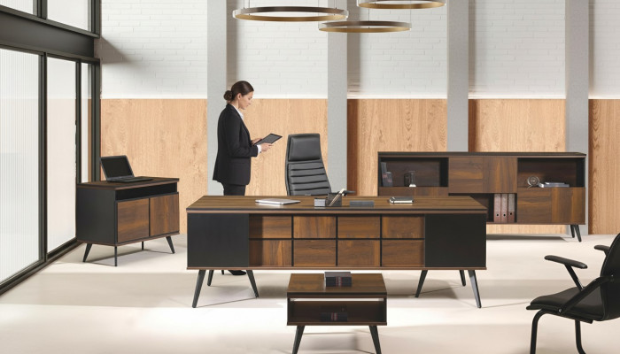 Bureau Klassiek Compleet Kantoor Meubilair 4-delige Set Hout Bruin
