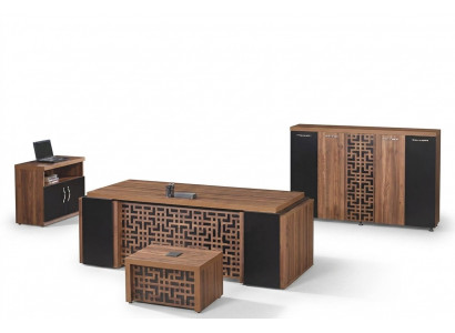 Werkkamermeubilair kantoor bureau bureautafel set 4-delig hout bruin