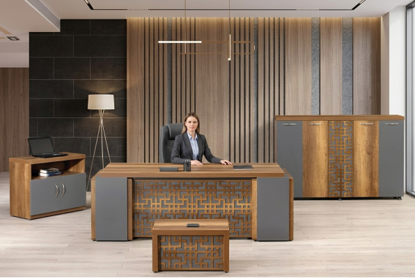 Compleet kantoor kantoormeubilair bureau kantoortafel set 4-delig hout bruin