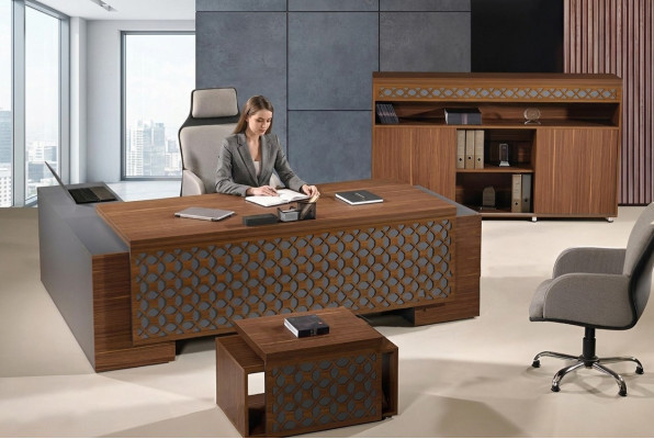 Hoekbureautafel Compleet kantoorbureauset 3-delig Hout Bruin Kantoormeubelen
