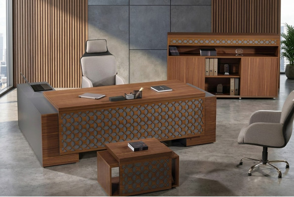 Hoekbureautafel Compleet kantoorbureauset 3-delig Hout Bruin Kantoormeubelen