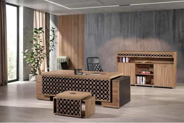 Luxe hoekbureau Compleet bureau set 3-delig Hout Bruin Kantoormeubels