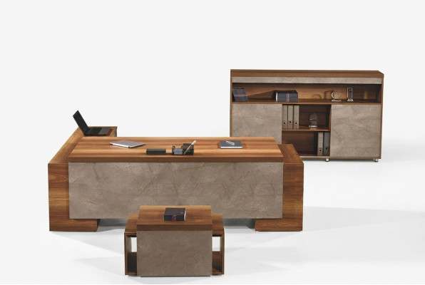 Kantoormeubelen Hoekbureautafel Compleet kantoor Bureautafel Set 3-delig Hout Bruin
