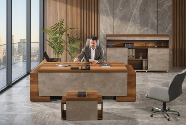 Compleet kantoor Kantoor meubelen Hoekbureau Kantoor Bureau Set 3-delig Hout Bruin