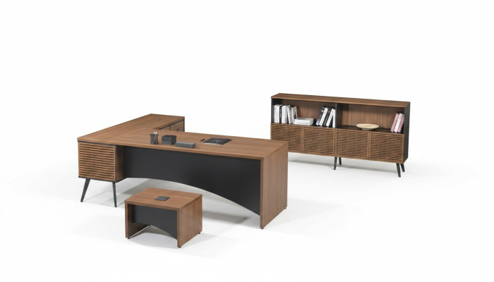 Volledige kantoormeubelen hoekbureautafel 3-delig Hout Bruin Kantoor meubilair