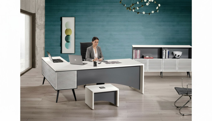Eckbureau Complete bureau bureau set 3-delig hout kantoormeubelen wit Nieuw