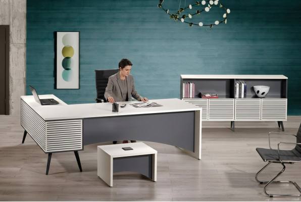 Werktafel Hoekbureautafel Compleet kantoorset 3-delig Houten kantoormeubelen Wit