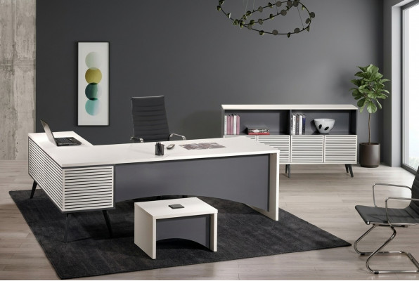 Werktafel Hoekbureautafel Compleet kantoorset 3-delig Houten kantoormeubelen Wit