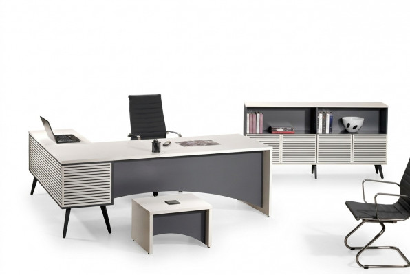 Werktafel Hoekbureautafel Compleet kantoorset 3-delig Houten kantoormeubelen Wit