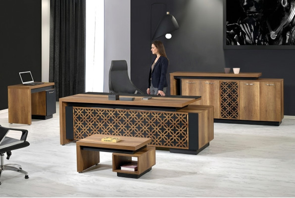 Compleet kantoor Kantoor meubels Bureau Schrijftafel Kantoor Bureau Set 4-delig Hout Bruin