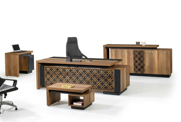Compleet kantoor Kantoor meubels Bureau Schrijftafel Kantoor Bureau Set 4-delig Hout Bruin