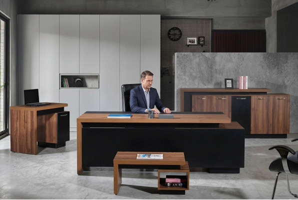 Bureautafel Kantoor meubelen Compleet kantoor Bureau set 4-delig Hout Zwart