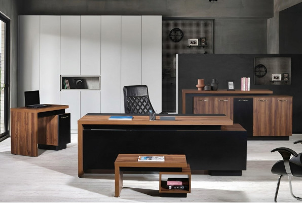 Bureautafel Kantoor meubelen Compleet kantoor Bureau set 4-delig Hout Zwart