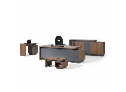 Compleet kantoor kantoormeubelen bureau bureautafel set 4-delig hout bruin