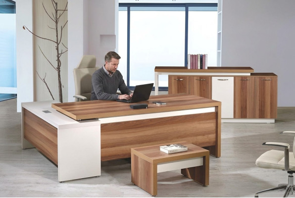 Eckbureautafel Compleet kantoorbureau kantoormeubelset 3-delig houten kantoormeubelen bruin