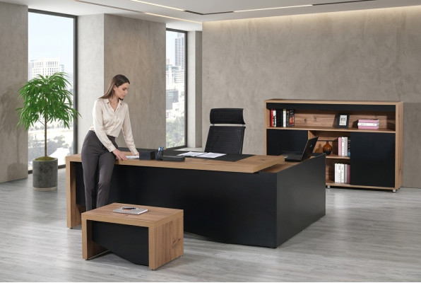 Kantoor meubels complete kantoorhoek bureau bureau bureau 3-delige hout zwart