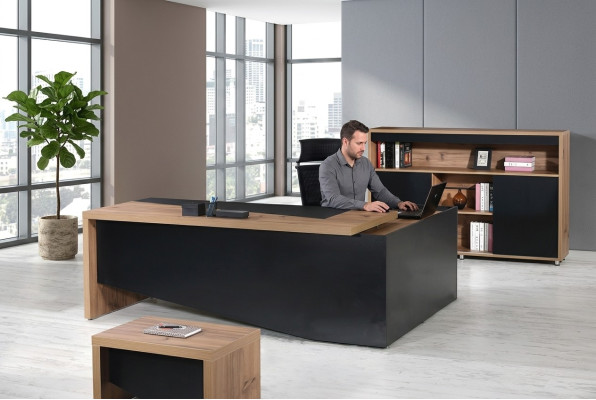 Werkkamermeubilair Compleet hoekkantoortafel 3-delig Hout Zwart Kantoor meubilair