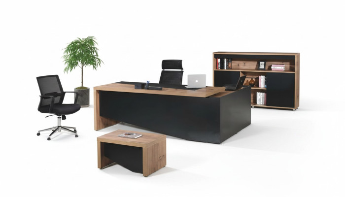 Werkkamermeubilair Compleet hoekkantoortafel 3-delig Hout Zwart Kantoor meubilair