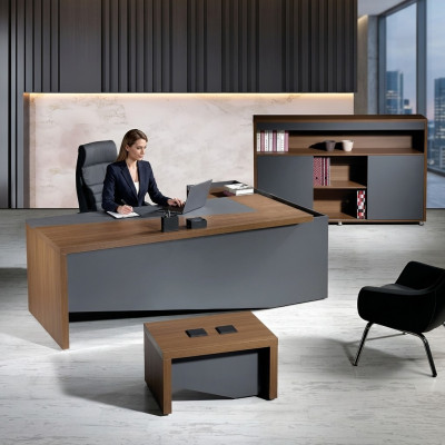 Eckbureautafel Compleet kantoorbureau bureauset 3-delig houten kantoormeubilair grijs